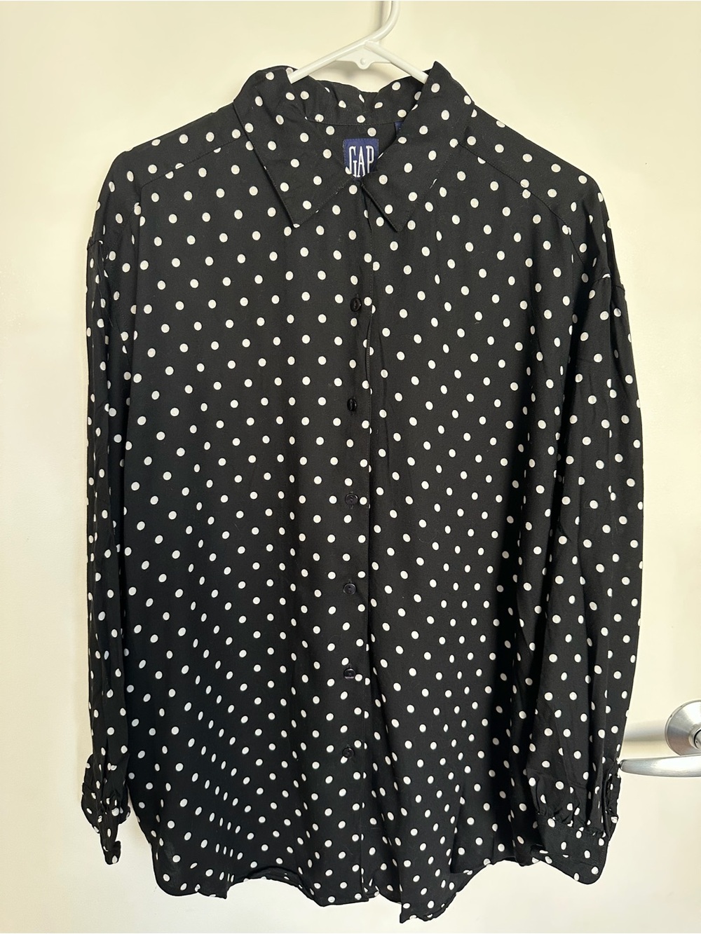 Vintage GAP Black and White Polka Dot Blouse, Large